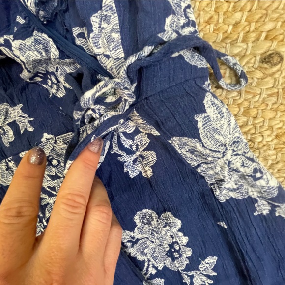 Blissful Breeze Navy Blue Floral Print Faux Wrap Maxi Dress - Picture 7 of 10